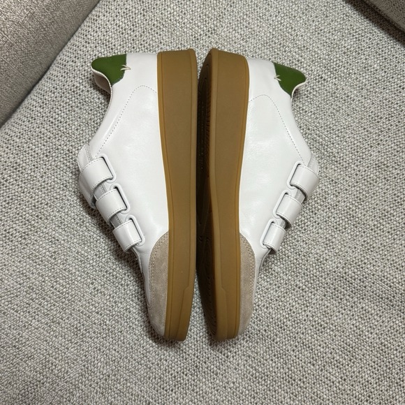 Veronica Beard Reagan Velcro Sneaker in Leather/Suede: White/Lemongrass Green 7 - Picture 7 of 9